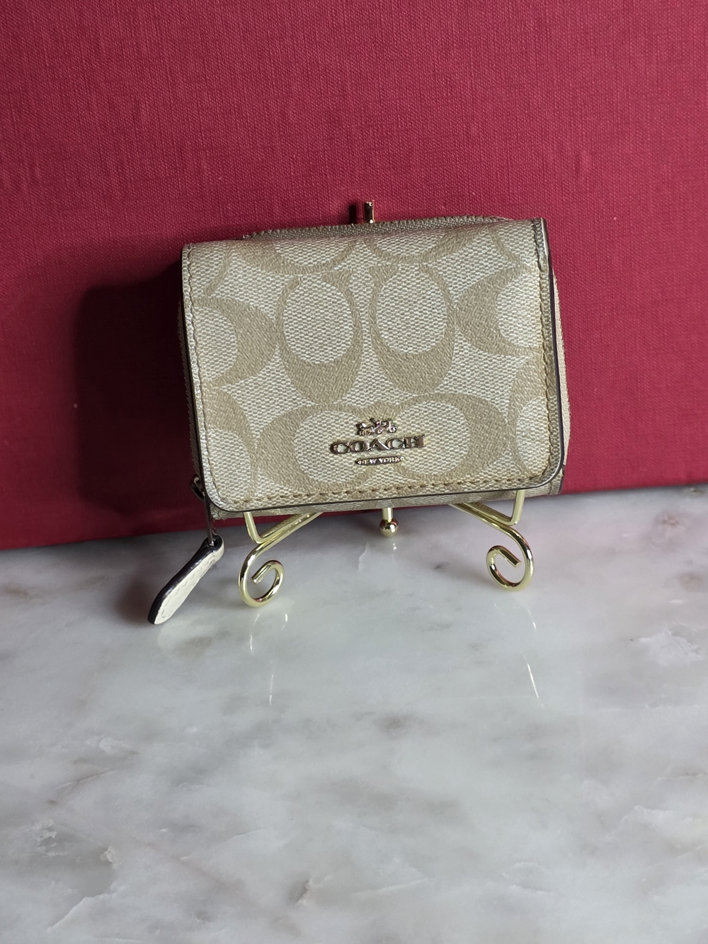 Coach Signature Small Wallet in Khaki & Cream Coated Canvas